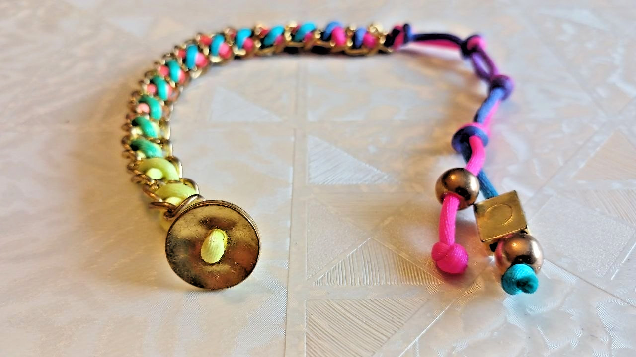 Colorful Woven Chain Bracelet Neon Rope Gold Tone Adjustable Boho Jewelry Gift