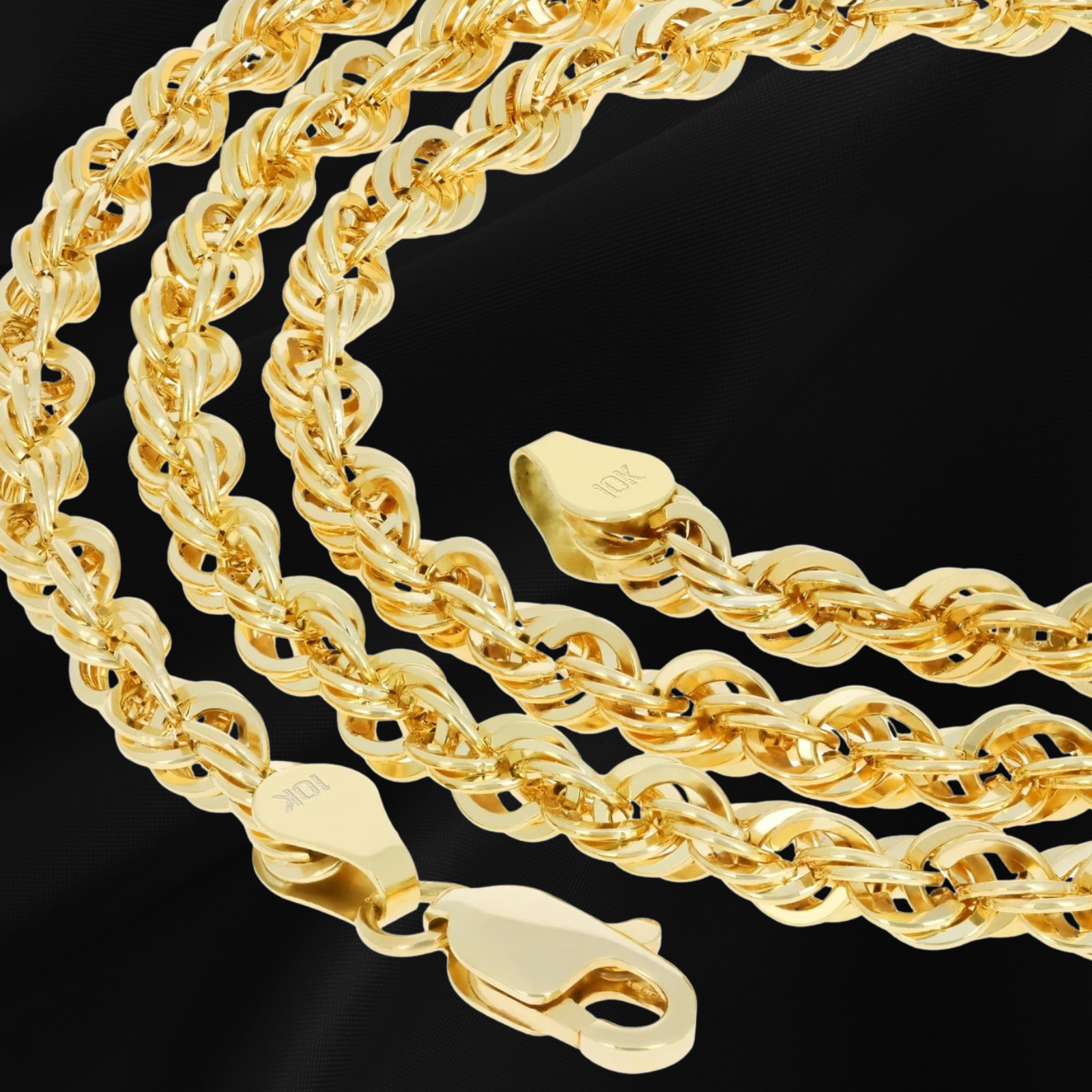 10k Rope Chain 3mm in width Semi Solid , in 16,18,20
