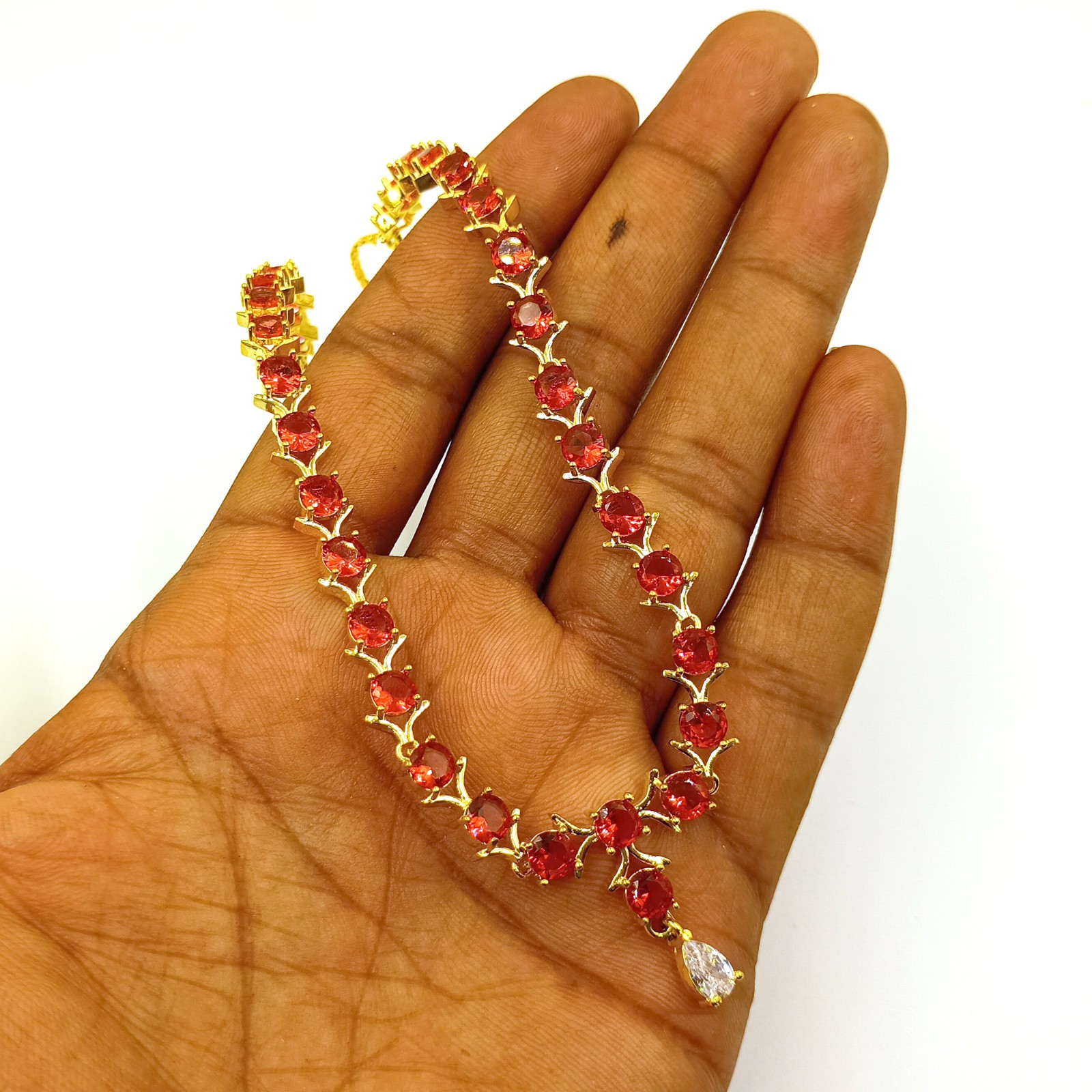 Red Garnet Necklace Set 22k Gold Plated Jewelry Set for Women Gift