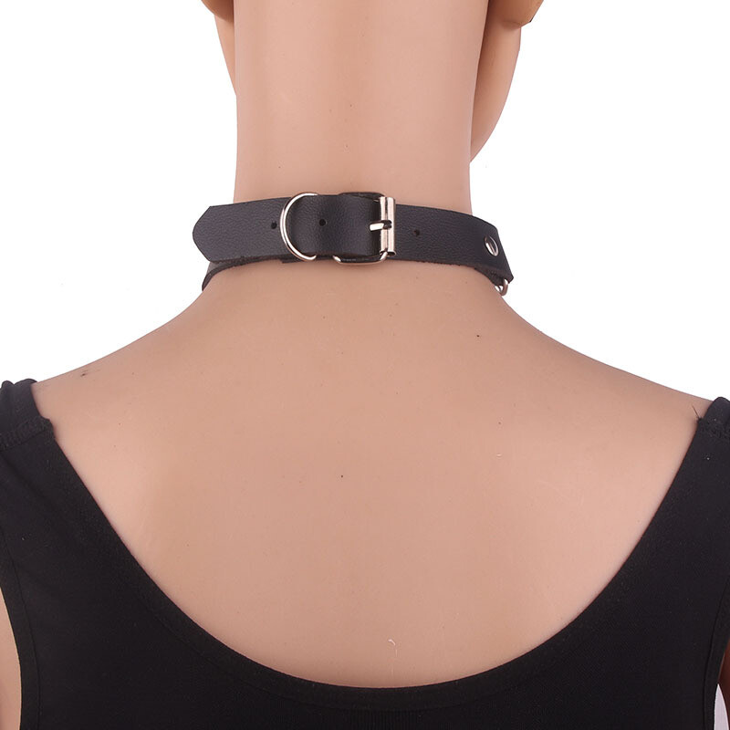 Gothic Punk Leather Chains Choker Collar with Heart Pendant Necklace Neckband