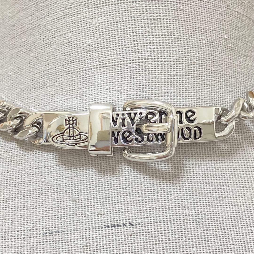 Vivienne Westwood Necklace Bracelet 2way AUGUSTINO Choker Buckle Silver w/Pouch