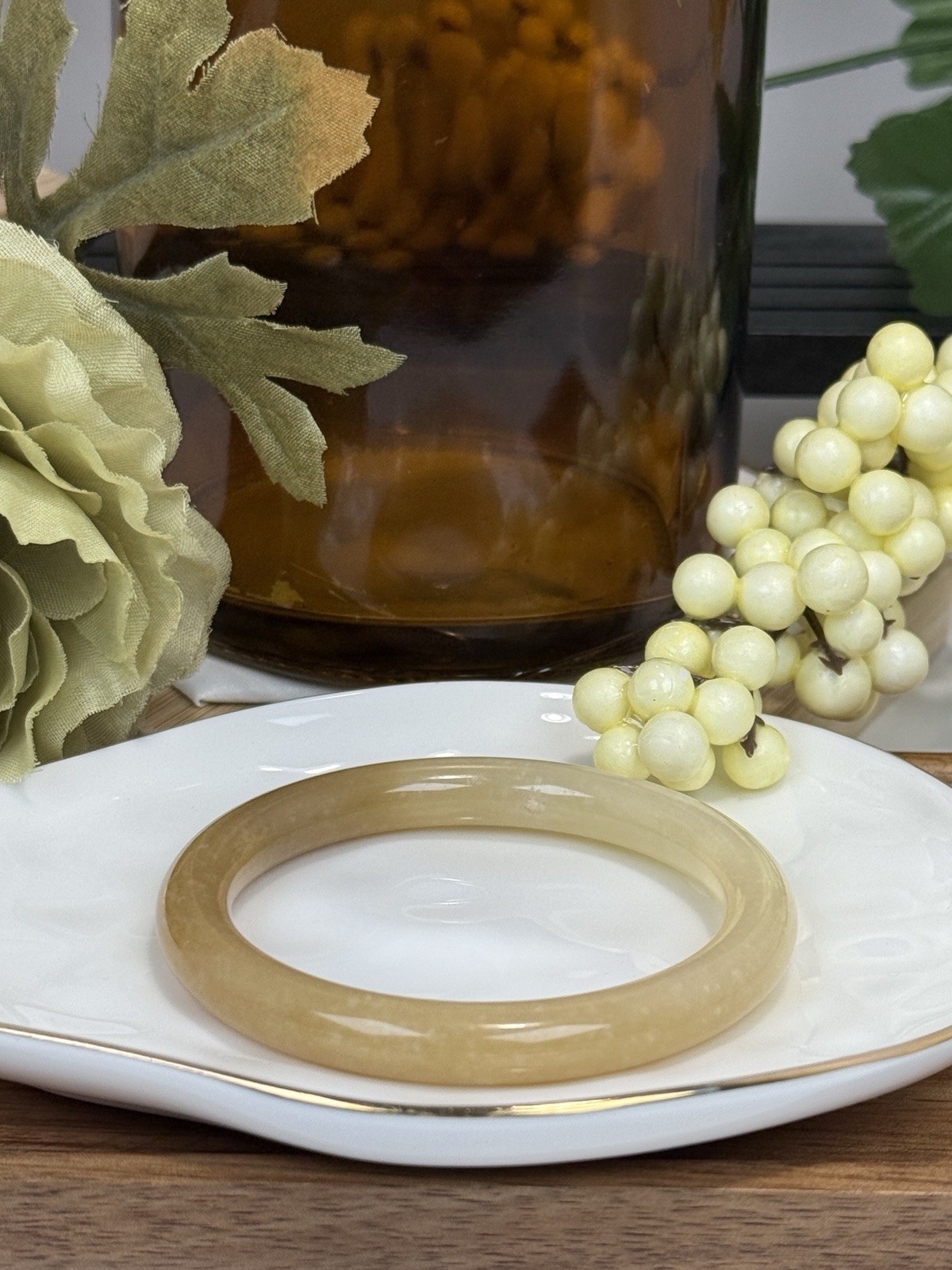 Hetian Jade Yellow Hard Bangle Size: 55.8MM Width: 8.5MM w/Certificate