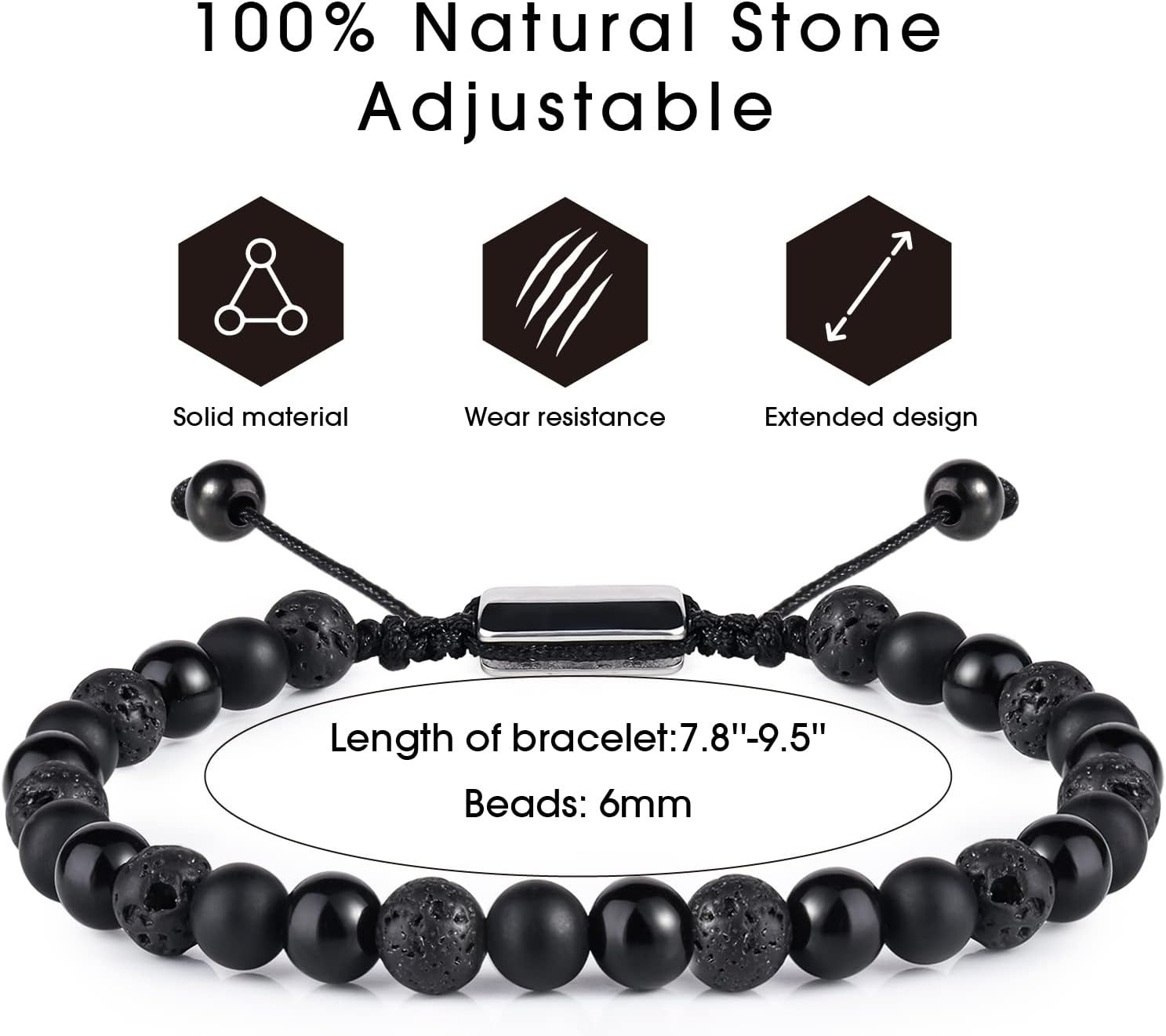 Versatile Black Lava Rock Bracelet – Adjustable Size & ‘To My Son’ Message Card