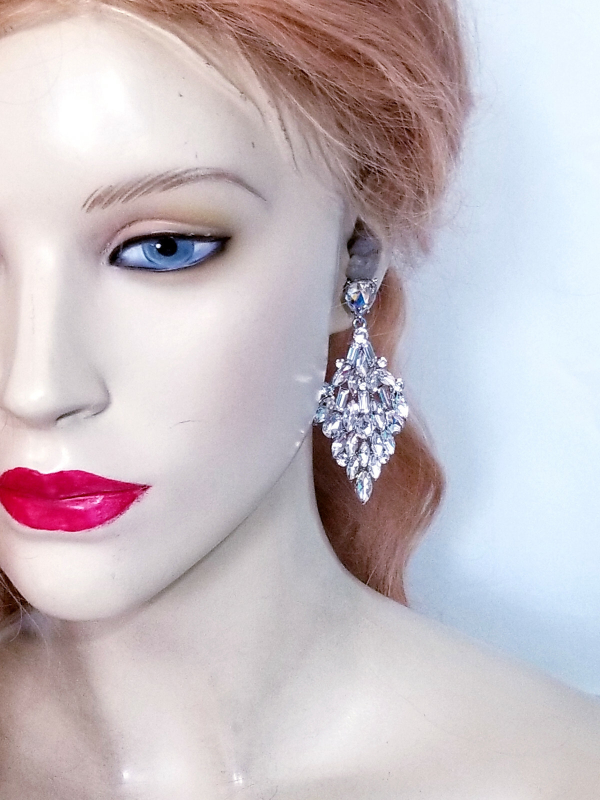 Rhinestone Chandelier Earrings Clear 3 in