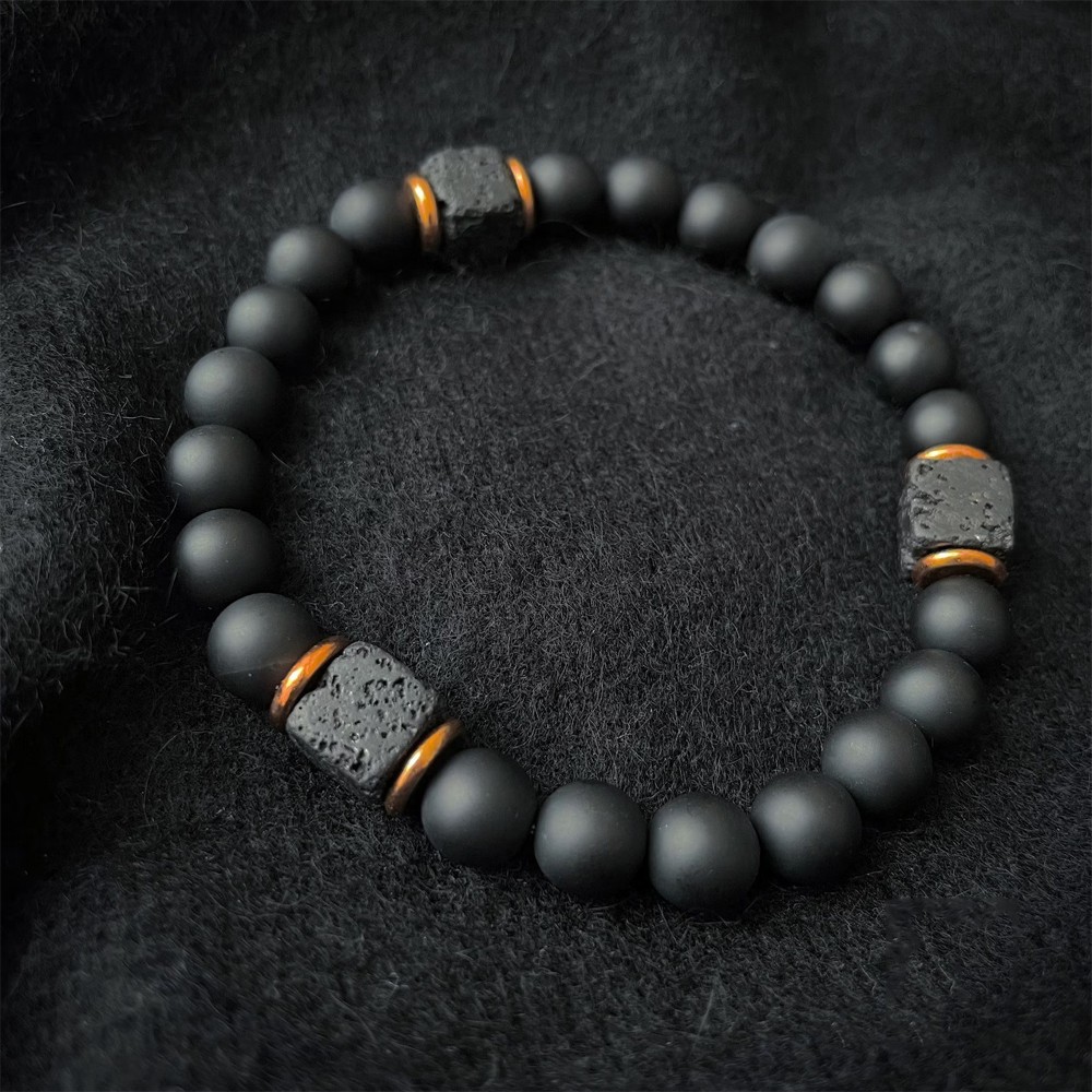 Natural Black Onyx Lava Bracelet 8mm Black Crystal Gemstone Beaded Mens Bracelet