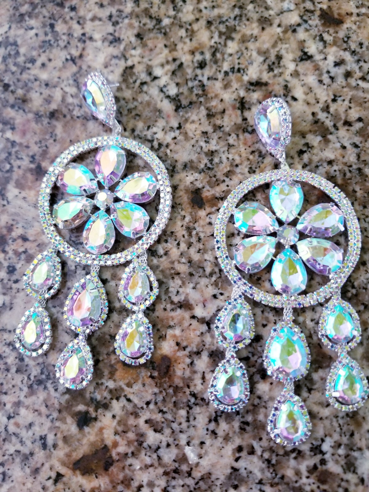 AB Iridescent Rhinestone Chandelier Drop Dangle Earrings 5.5 inch Jewelry
