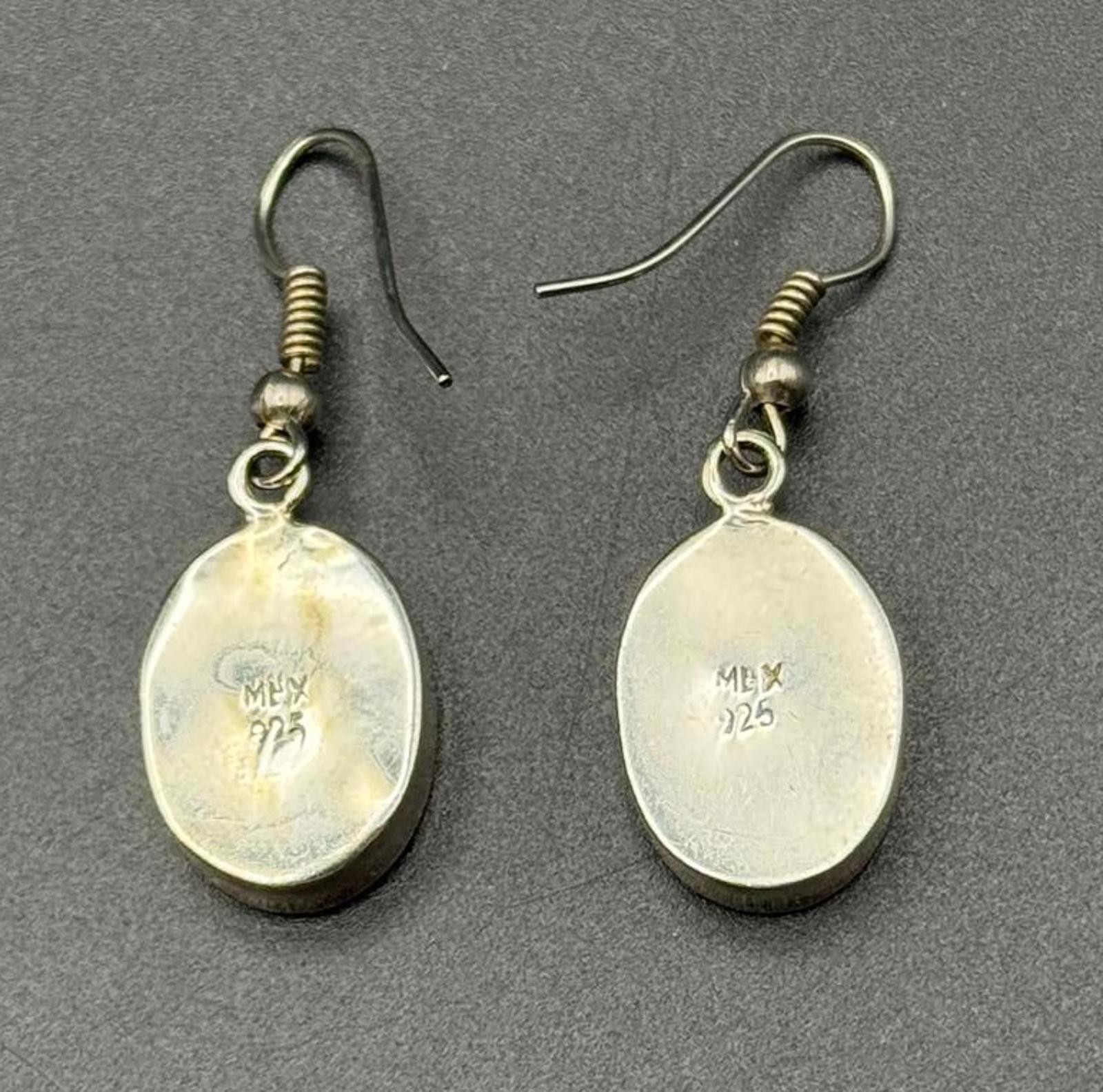 Vintage Mexico 925 Sterling Silver Orange Fire Aurora Opal Oval Dangle Earrings