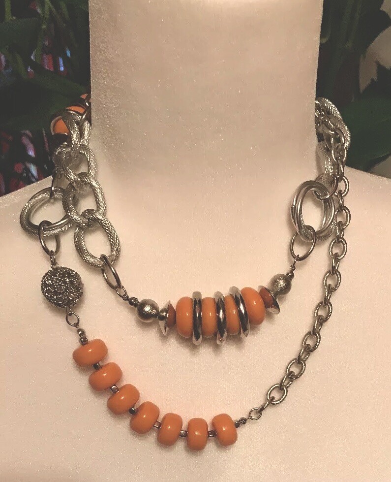 Beautiful Silver/Peach 38” Inches Chain Signed NY