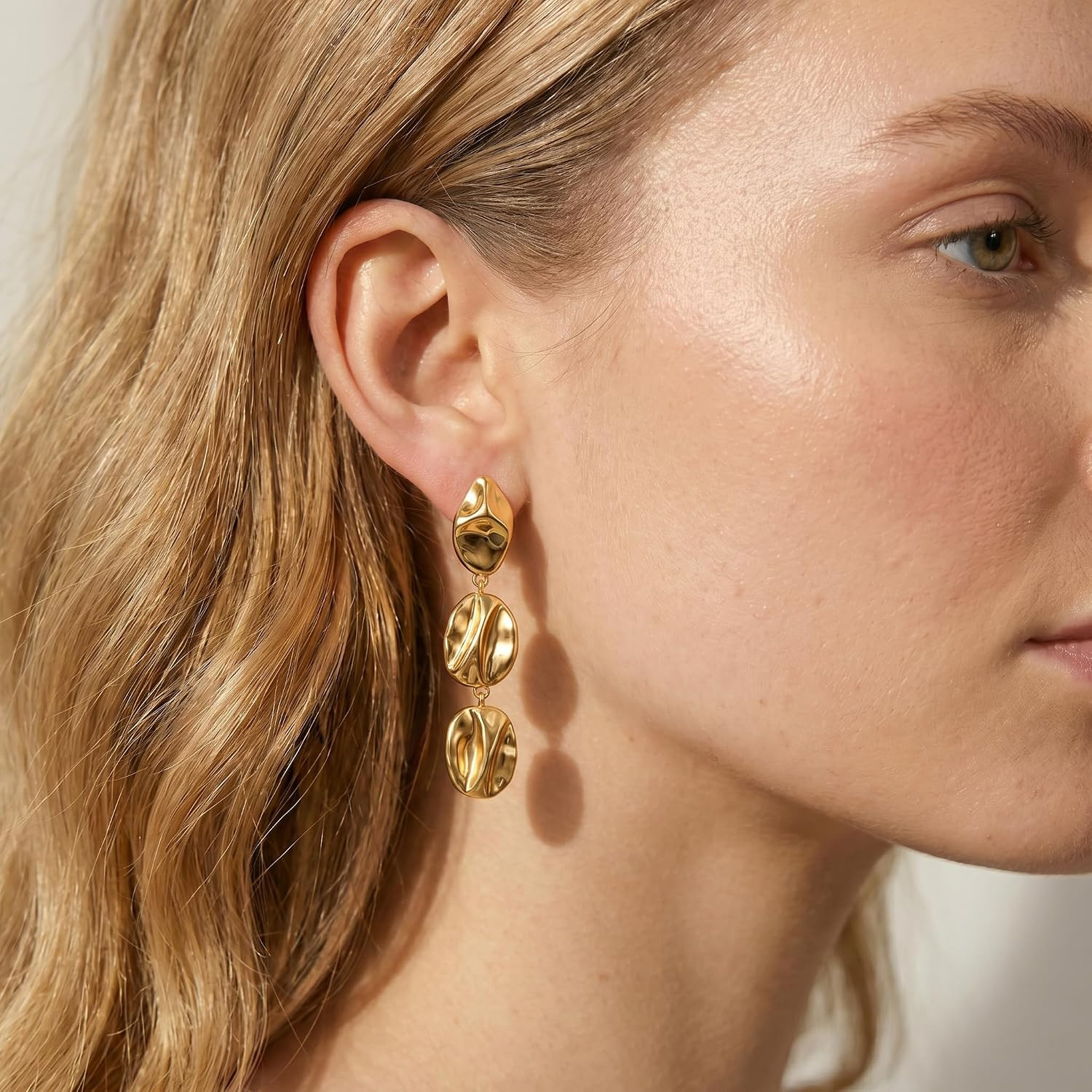 Gold Dangle Earrings for Women,Chunky 14K Gold Plated Drop Dangle Stud Earrings