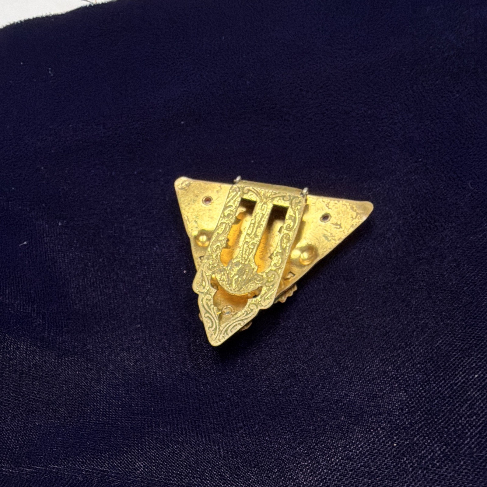 VTG 1930s Art Deco Enameled Multi Flower Dress Clip Triangle Shield Gold Tone