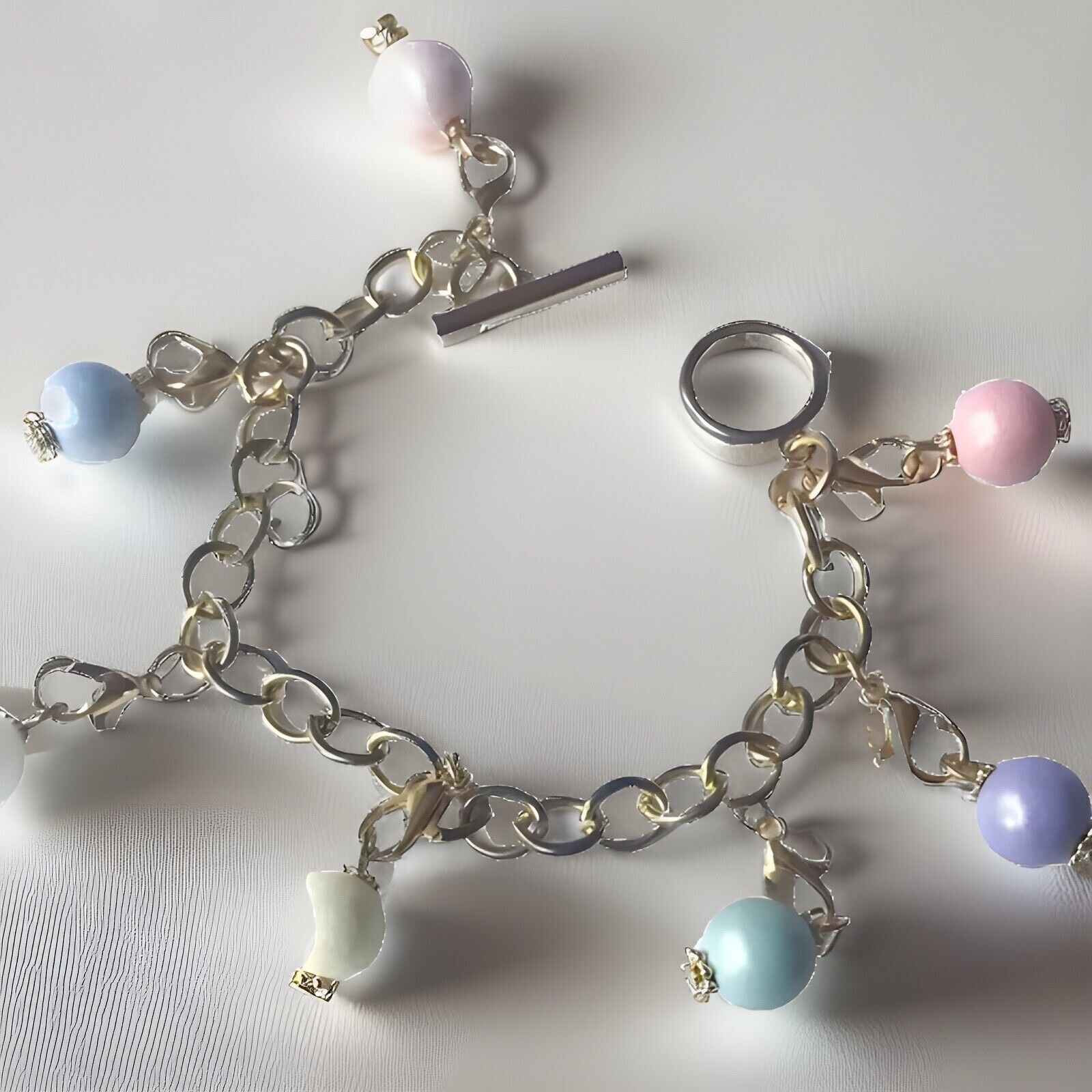 New 7.0 Inch Spring Multicolor Beads Gold Color Bracelet Gorgeous US Seller.