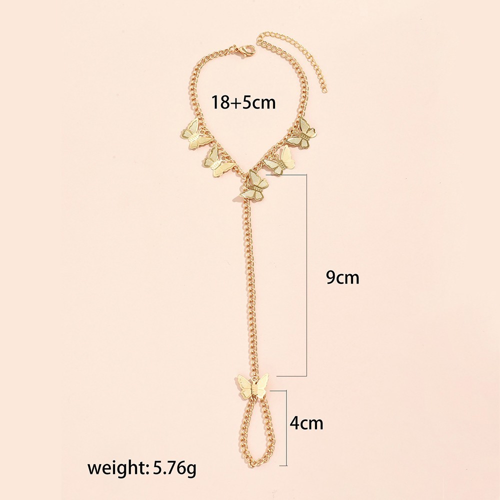 Gold Tone Star Hand Chain Ring Bracelet Link Finger Harness Jewelry for Women