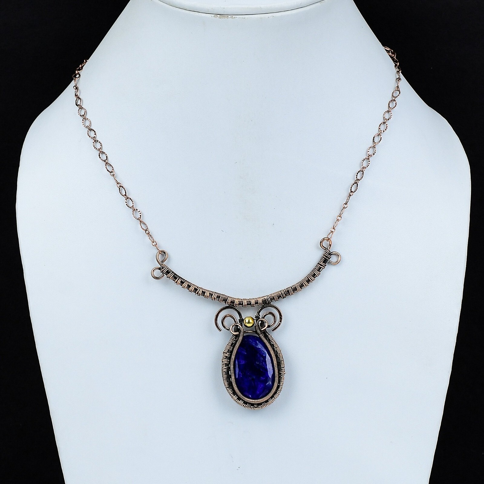 Blue Saphire Wire Wrapped Adjustable Handcrafted Copper Unique Gift 18.0″