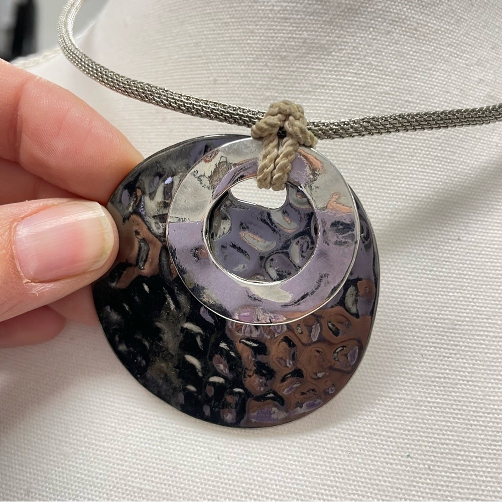 Silver Tone Mixed Metals Statement Necklace Short Artsy Art to Wear
