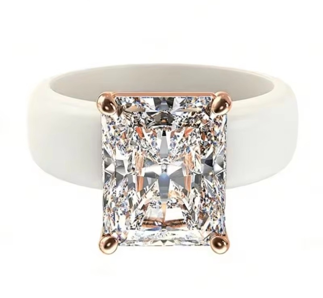 Silicone Ring Size 8, Square Princess cut Simulated Diamond, Bangel