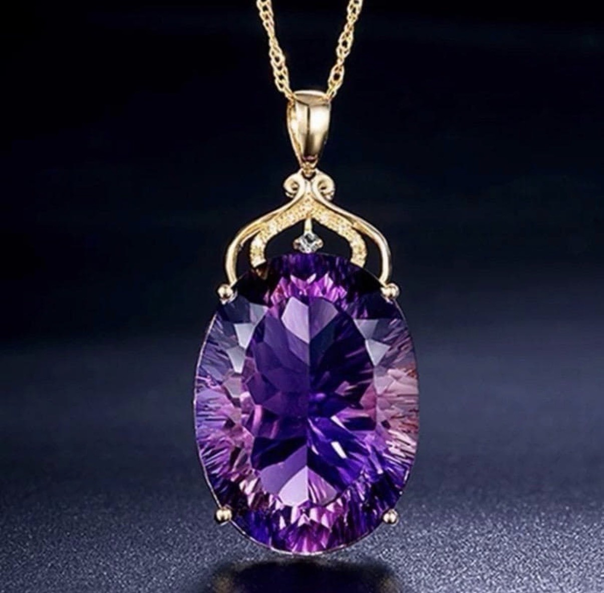 Purple Zirconia Pendant Necklace Gold Tone Oval Crystal Women Jewelry Gift