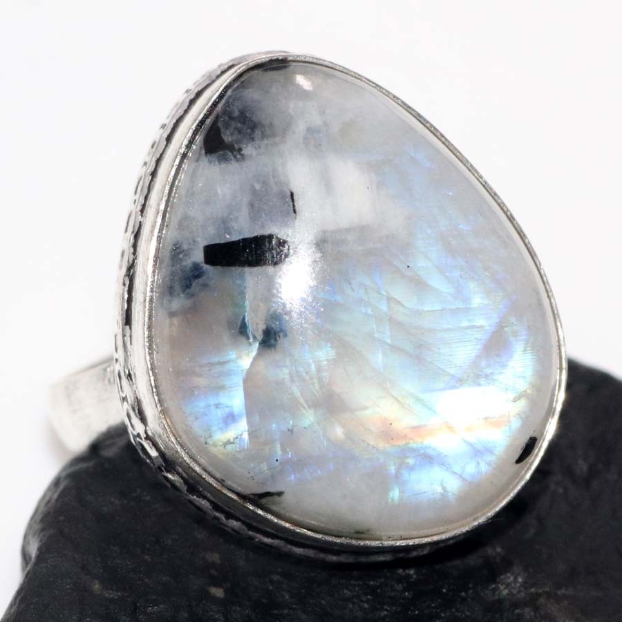 925 Silver Plated Rainbow Moonstone Ring US 8 Anniversary Gift Jewelry Trendy GW
