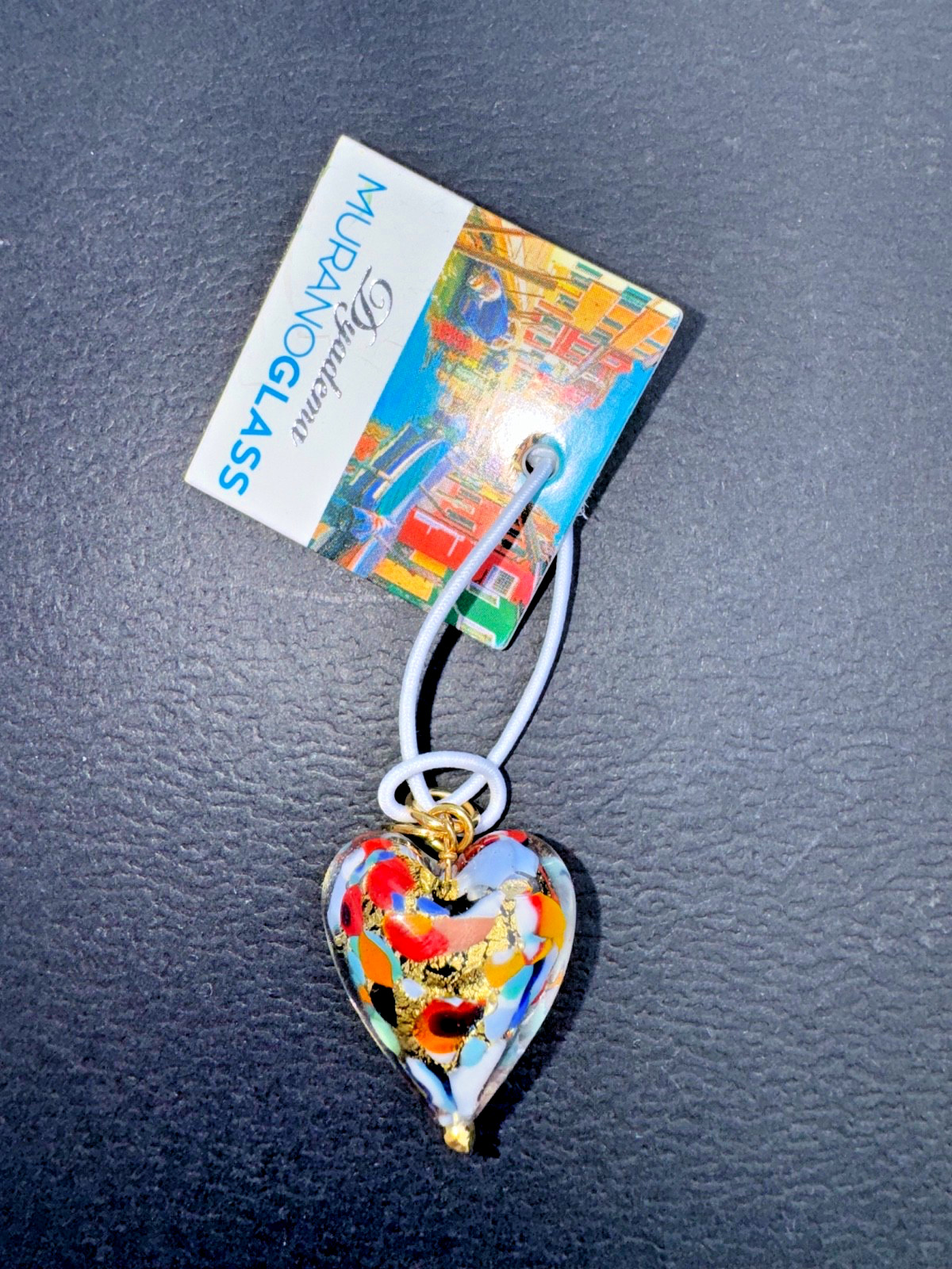 Murano Venice 18k Gold Pated Bronze Handcrafted Pendant Heart Multicolor New!
