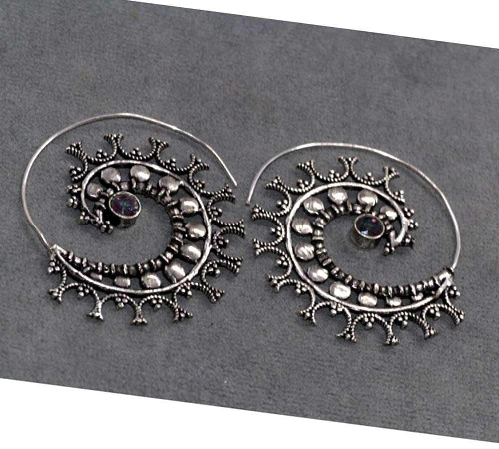 Mystic Topaz 925 Silver Plated Earrings 1.8″ Modern Design Most Beautiful JW