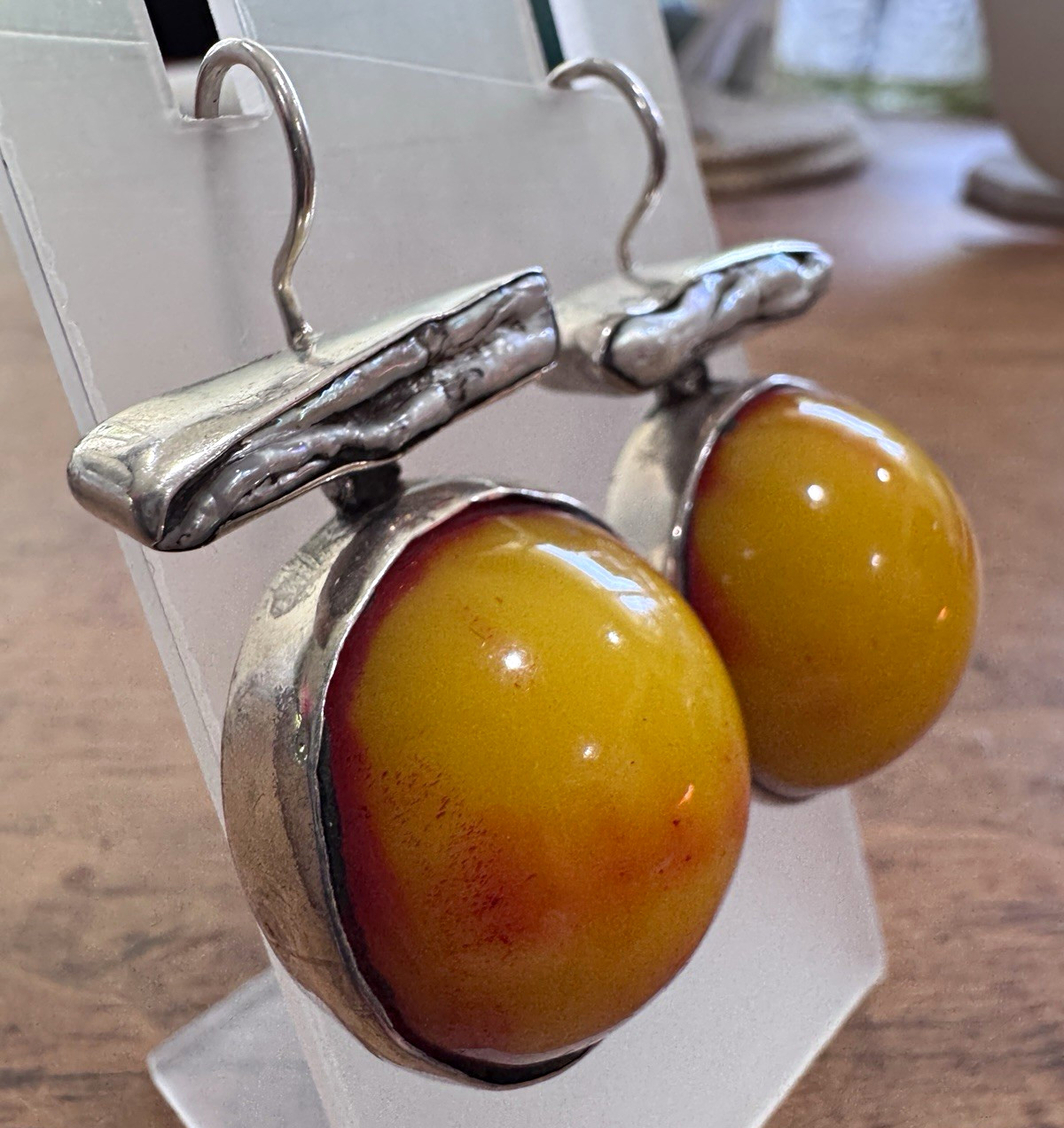 Amber and Pearl Sterling Silver Dangle/Drop Earrings, 24.0 g