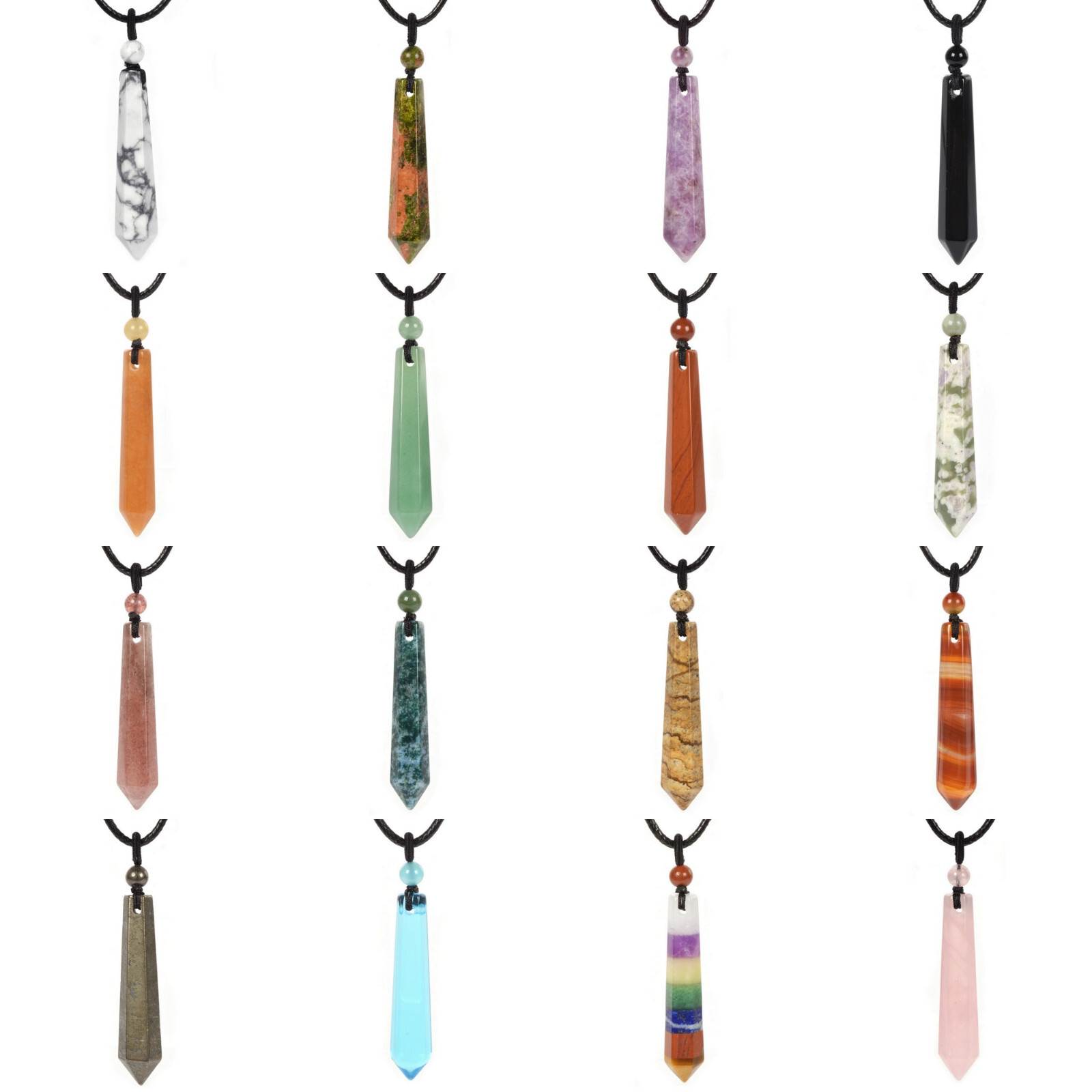 Natural Gemstone Carved Hexagonal Points 50mm Pendant Necklace Jewelry Gift 22″