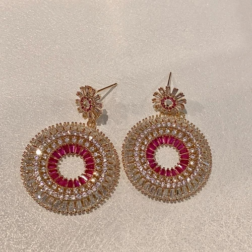 Lab-Created Pink Sapphire Wedding Hoop Chandelier Earrings 18k Gold Plated Gift