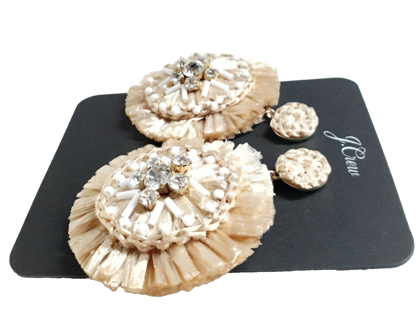 J.Crew Layered Raffia Sparkle Statement Earrings Natural Gold Plated AQ987 NWT