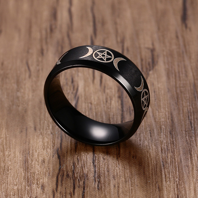 Men Ring Sun Lunar Moon Phase Astronomy Triple Goddess Jewelry Stainles Steel