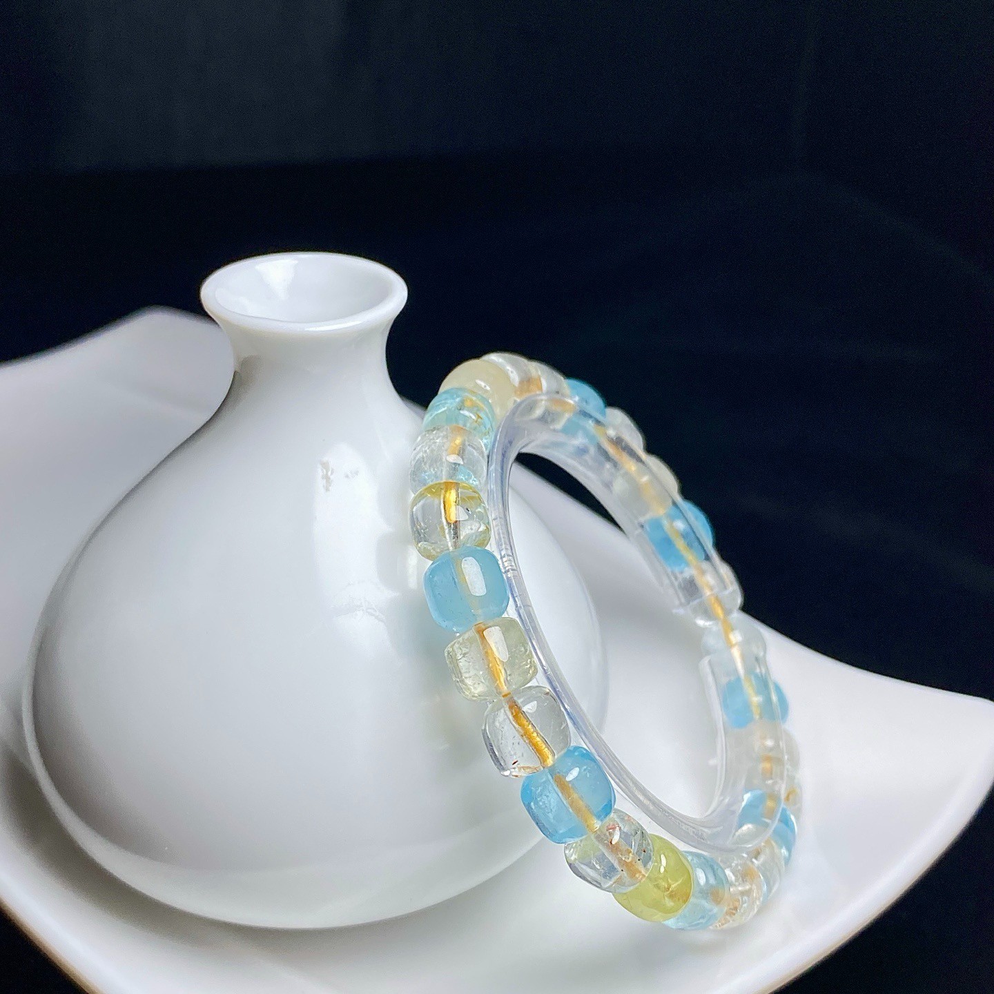 8.6mm Natural Color Topaz Gemstone Crystal Beads Bracelet AAAA
