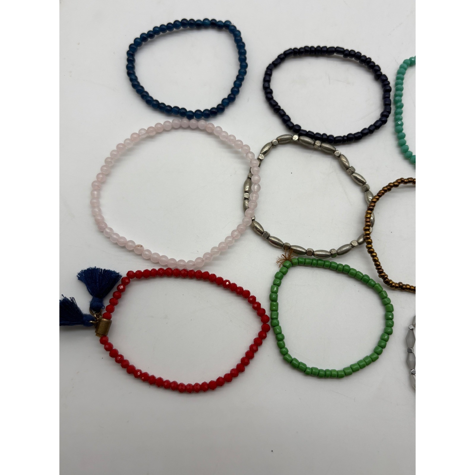 Multi Color Beaded Stretch Bracelet Set 12pc Boho Tassel Stacking Jewelry