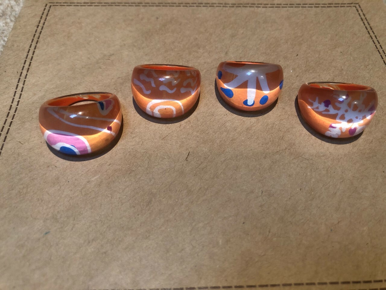 Coloured Dome Lucite Plastic Resin Ring with Different Designs – Retro 80’s NEW