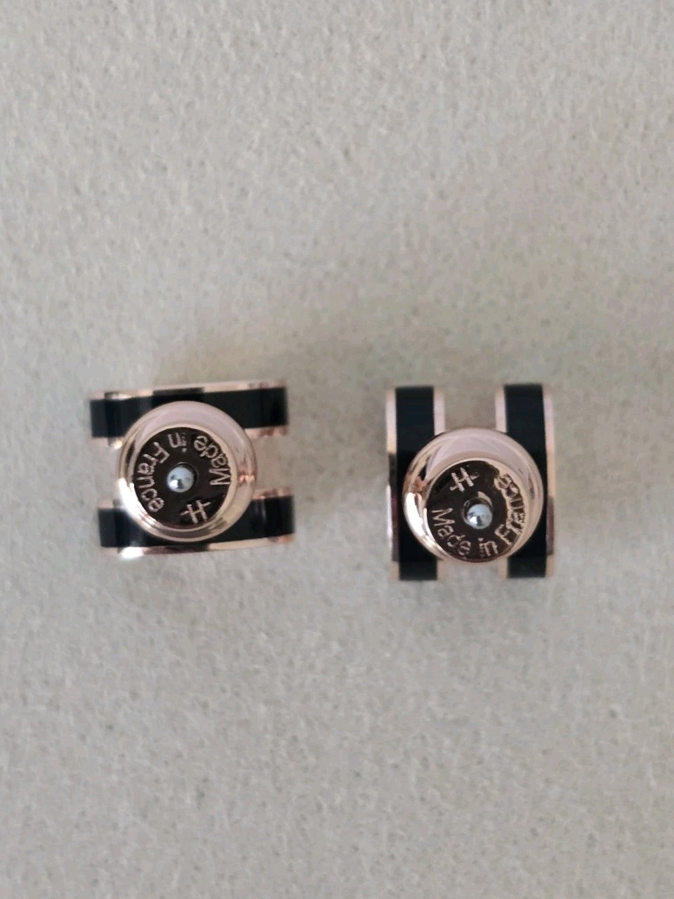 Hermès Mini Pop H Earrings Black Lacquer Rose Gold Plated RGHW Studs + COA