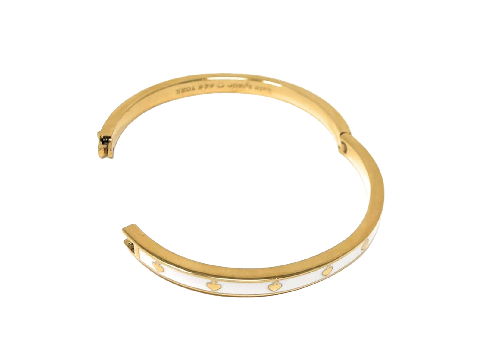 Kate Spade – White and Gold Enamel Hinged Bangle Bracelet – The Spade
