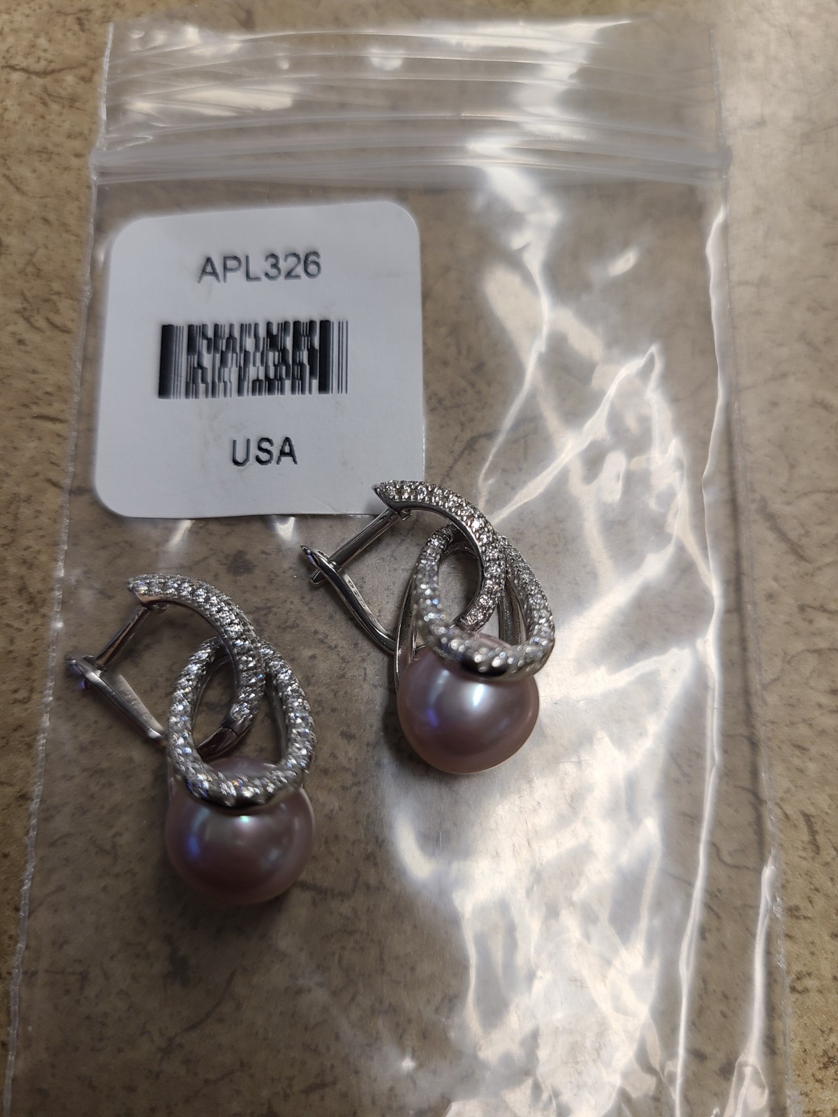 Pink Cultured Kasumiga Pearl With Cubic Zirconia Rhodium over Sterling Silver Dr