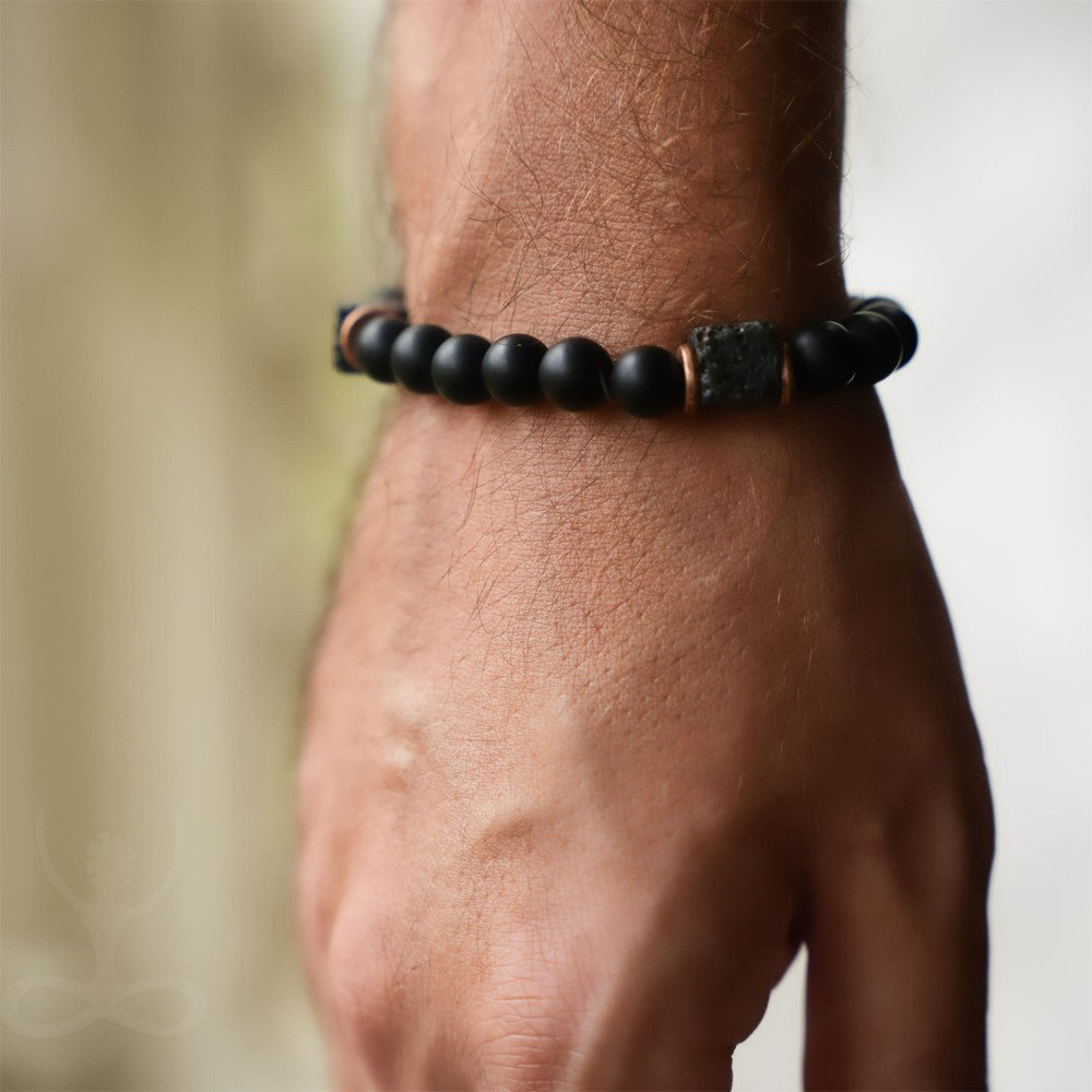 Natural Black Onyx Lava Bracelet 8mm Black Crystal Gemstone Beaded Mens Bracelet