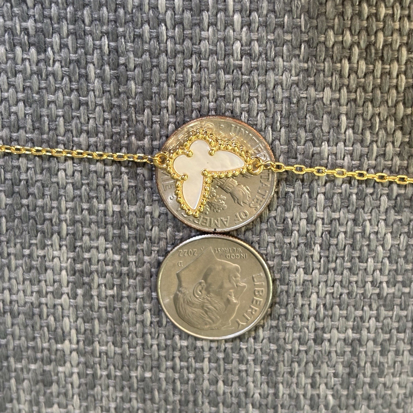 Dainty Butterfly Bracelet, White Mother Of Pearl, Gold Chain, New, 6.5” 7.5”