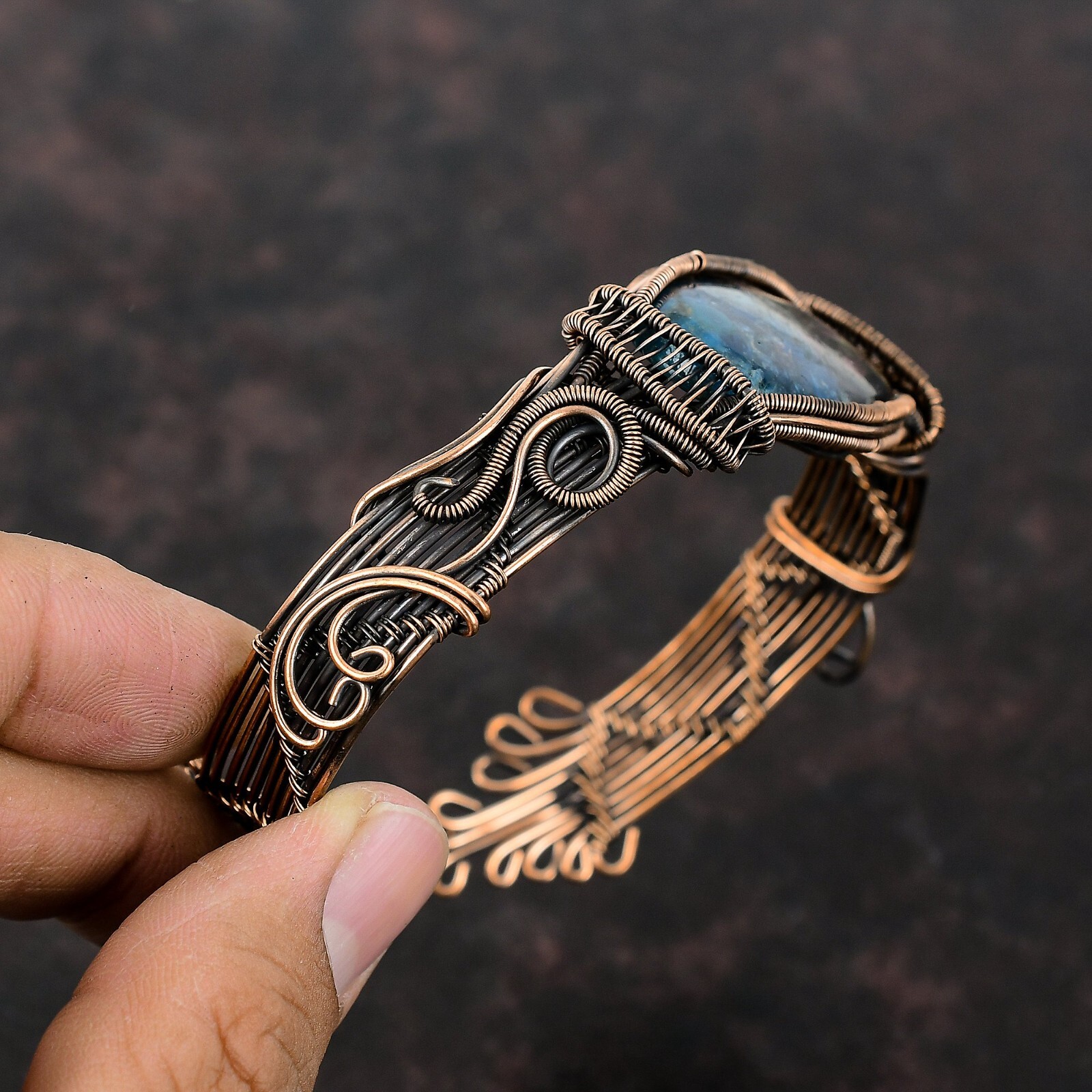Watermelon Tourmaline Copper Gift For Bestie Wire Wrapped Adjustable Cuff