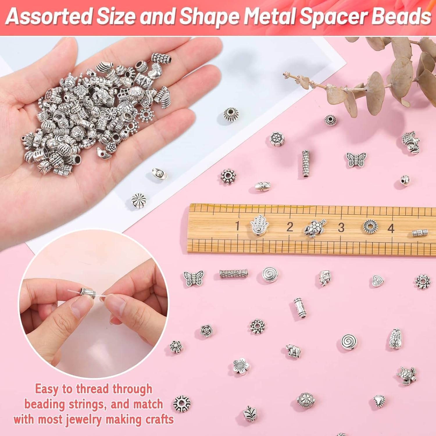 500 Pcs Silver Spacer Beads Bulk Jewelry Making Charms for Bracelets Necklaces