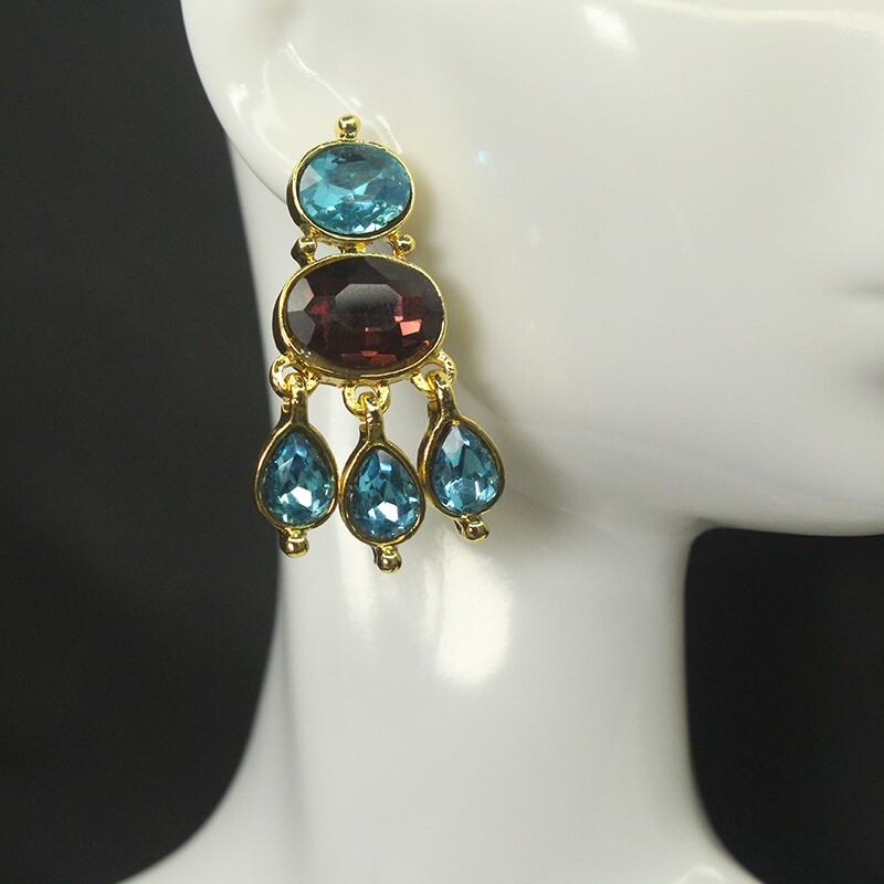 Retro Artificial Gemstone Crystal Tassel Earrings Niche Light Luxury Earrings
