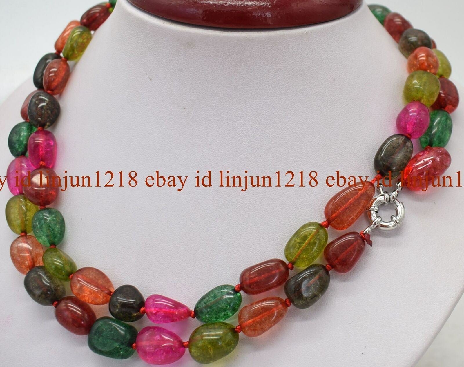 Genuine 10x14mm Colorful Tourmaline Gemstone Beads Necklace 14-50 in