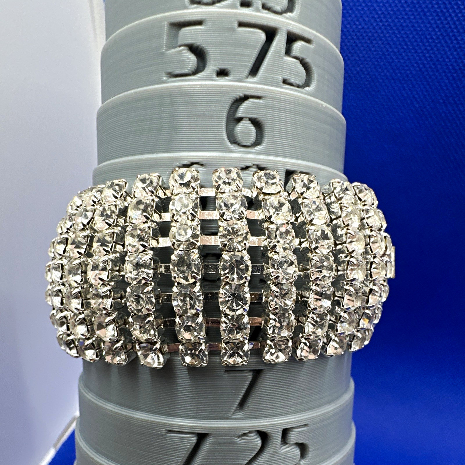 Silver Tone Multi-Row Clear Crystal Rhinestone Tennis Bracelet Box Clasp 6″