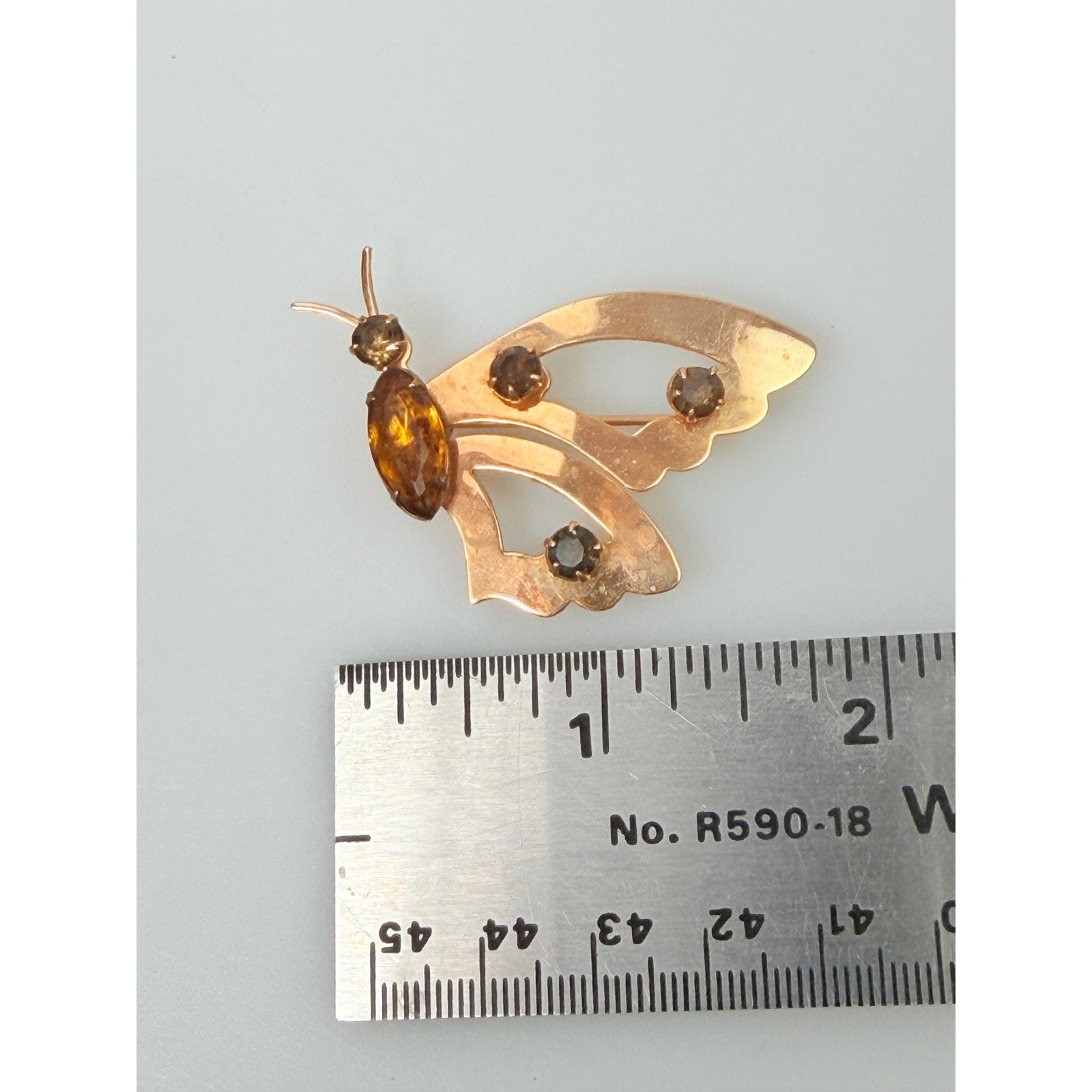 Vintage Linc Gold Butterfly Pins Set of 2 1/20 12-KGF Amber Brown Rhinestones