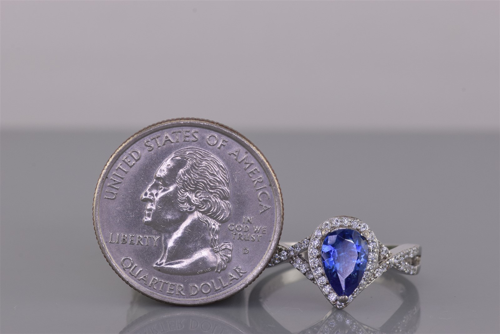 Sterling Silver Blue Pear Cubic Zirconia Halo Accented Twist Band Ring 925 Sz: 9