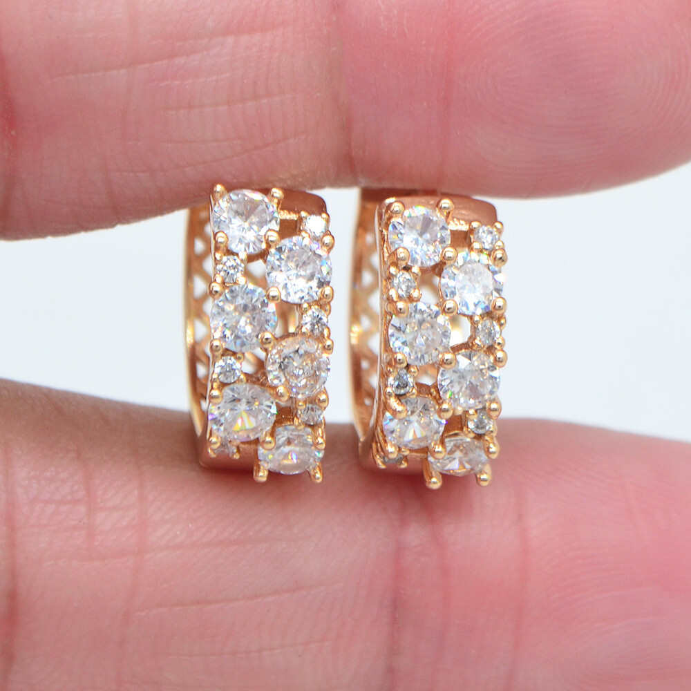 18K Yellow Gold Filled Women Clear Topaz Candy Hoop Huggie Earrings