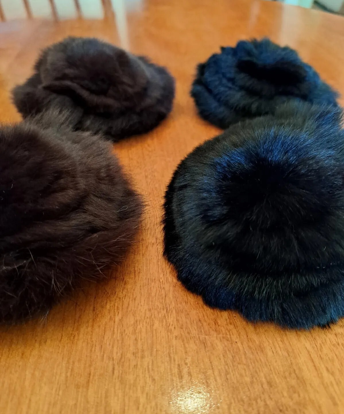Vintage Black or Brown GENUINE RABBIT FUR ROSETTE PIN 4″ diameter