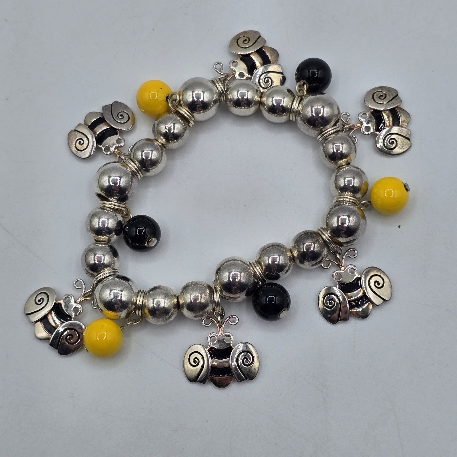 Honey Bee bracelet yellow black silver tones bees Marked Best