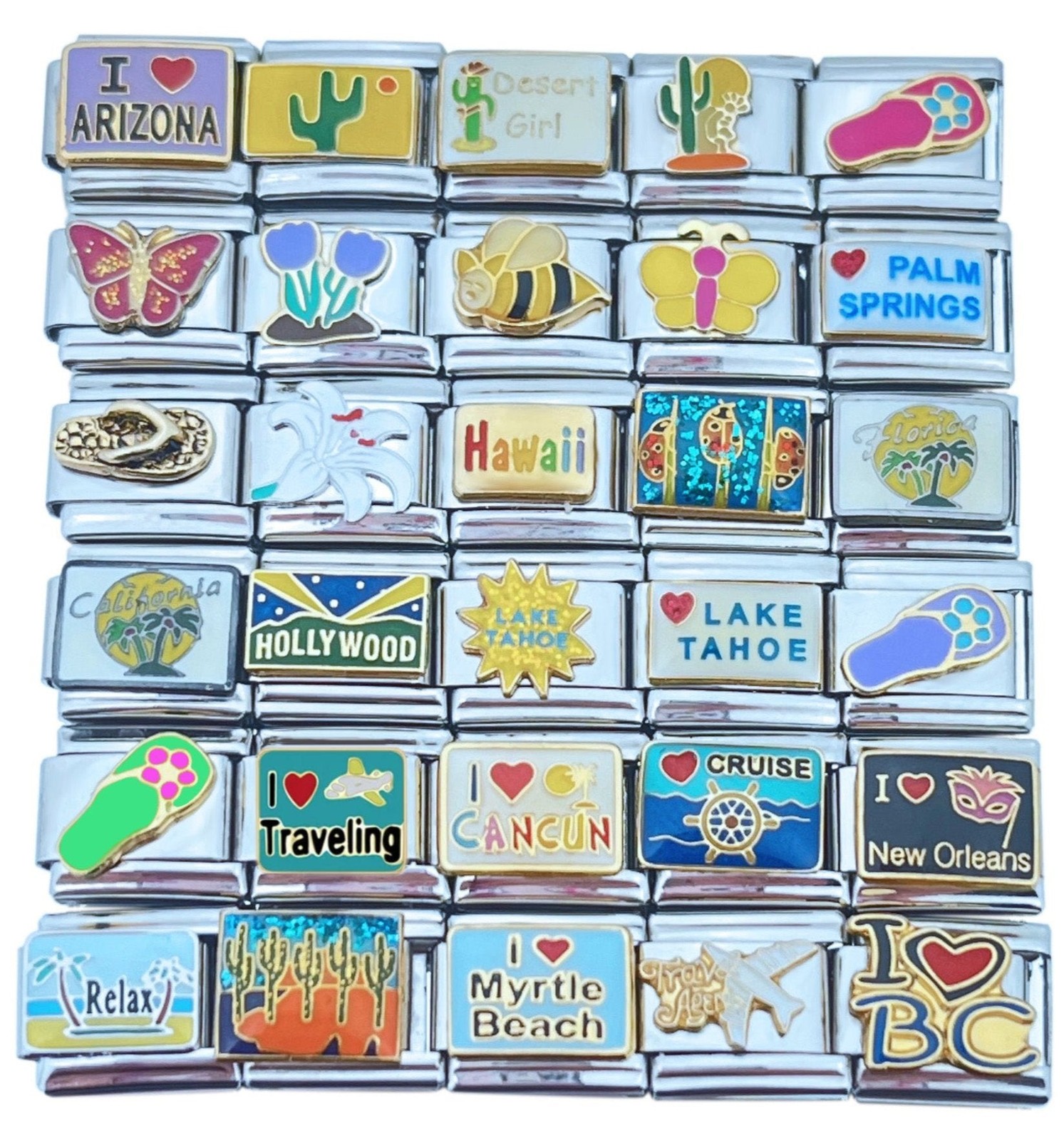 9mm Italian Charms Assorted Words Vacation Travel Flower Cactus Sandals (Col #7)