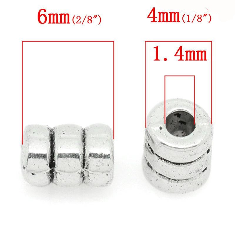Sexy Sparkles 25 Pcs Silver Toned Cylinder Column Antique Silver Spacer Bead 6mm