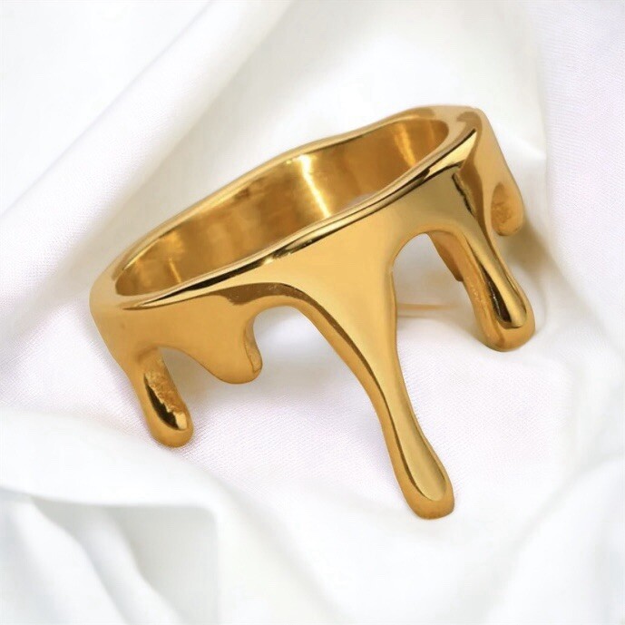 Dripping Small Ring, Gold Silver, Modern Statement Ring, Streetwear Jewelry Ring