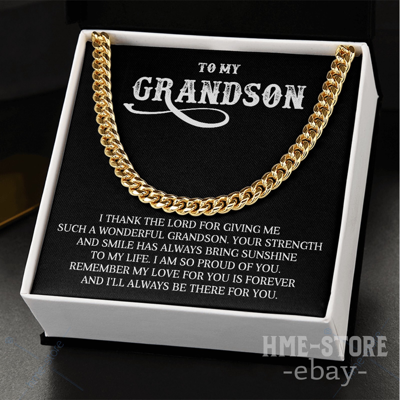 To My Grandson Cuban Link Chain Necklace Birthday Graduation Gifts for Grandson